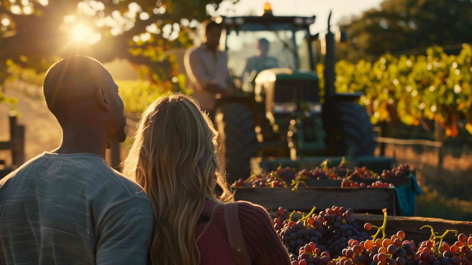 Couple marchant dans les vignes